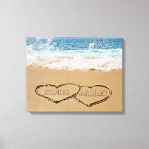 Personalised Heart In Sand Canvas Print