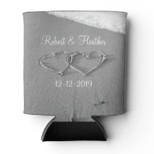 Personalised heart in sand wedding can coolers