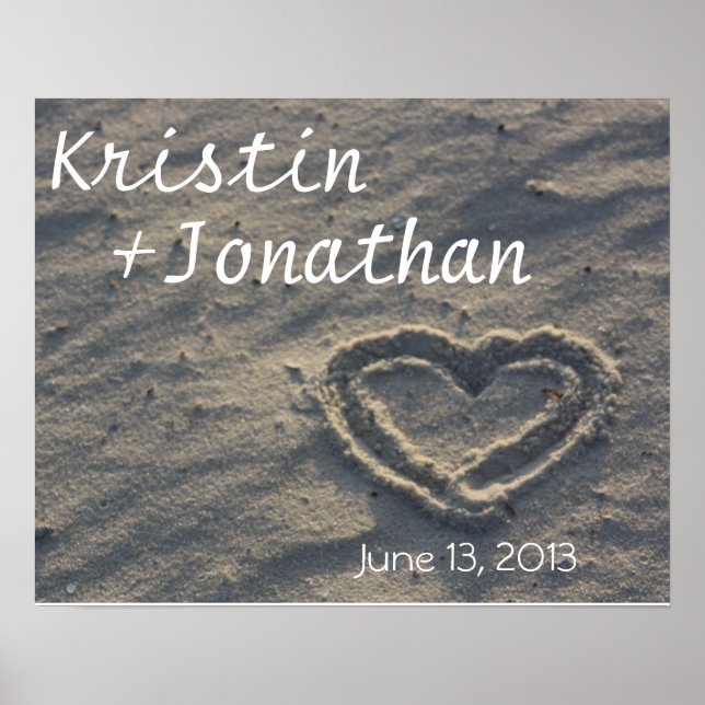 Personalised Heart in the Sand Wedding Gift Poster (Front)