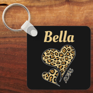 Personalised Heart Leopard Print Cheetah Valentine Key Ring