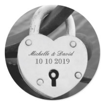 Personalised heart love lock wedding date stickers