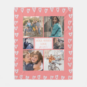 Personalised Heart Love Pink Photo Collage Grandma Fleece Blanket