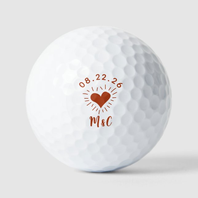 Personalised Heart Monogram Wedding Golf Balls (Front)