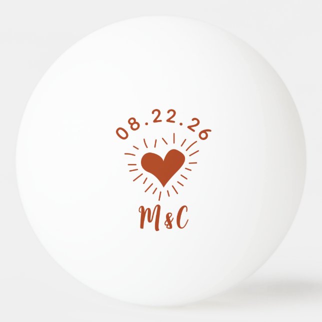 Personalised Heart Monogram Wedding Ping Pong Ball (Front)