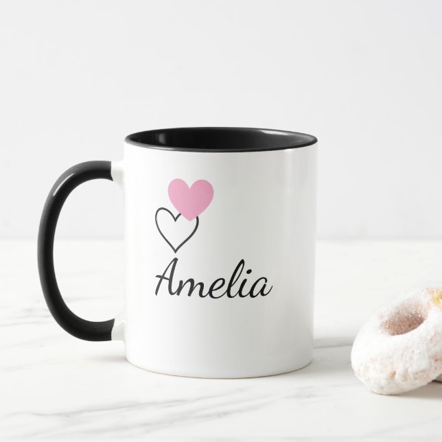 Personalised Heart Name Mug – Two-Tone Flecked, En (With Donut)
