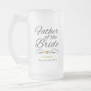 Personalised Heart of Gold Father of the Bride Frosted Glass Beer Mug