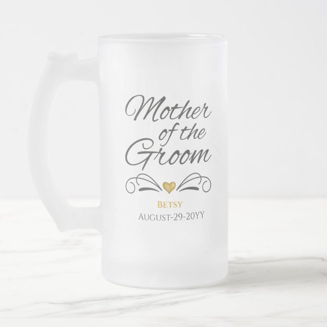 Personalised Heart of Gold Mother of the Groom Frosted Glass Beer Mug (Left)