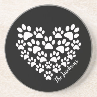 Personalised Heart Paw Prints Coaster