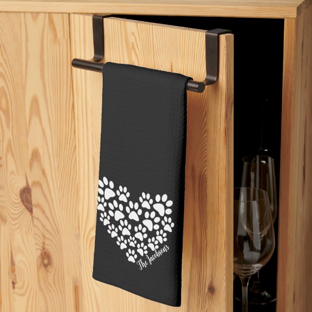 Personalised Heart Paw Prints Tea Towel (Thirds Fold)