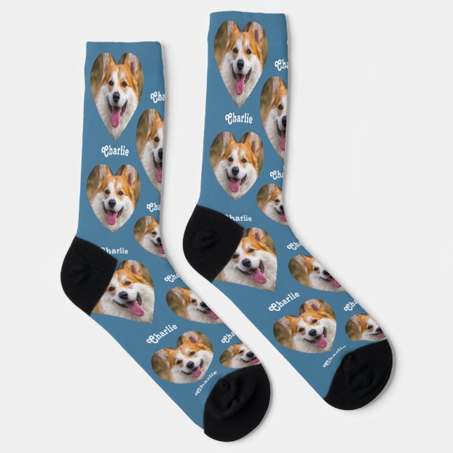 Personalised Heart Pet Photo Pattern with Name Socks (Right)
