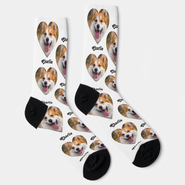 Personalised Heart Pet Photo Pattern with Name Socks (Right)