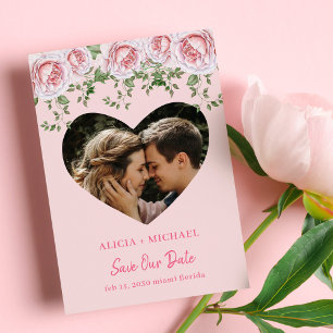 Personalised heart photo elegant roses wedding save the date