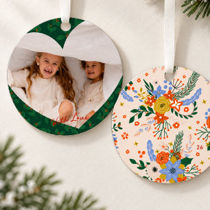 Personalised Heart Photo Green Botanical Christmas Metal Tree Decoration