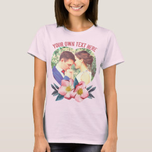 personalised heart shape picture and text & flower T-Shirt