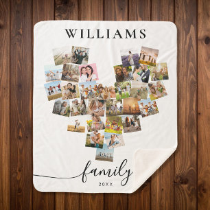 Personalised Heart Shaped Family Photo Collage Sherpa Blanket