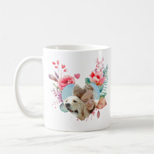 Personalised Heart-Shaped Floral Photo Pet Lovers Coffee Mug