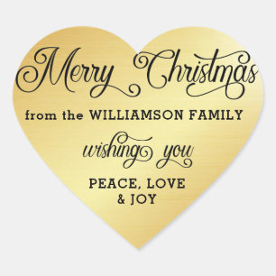 Personalised Heart-Shaped Gold Christmas Sticker