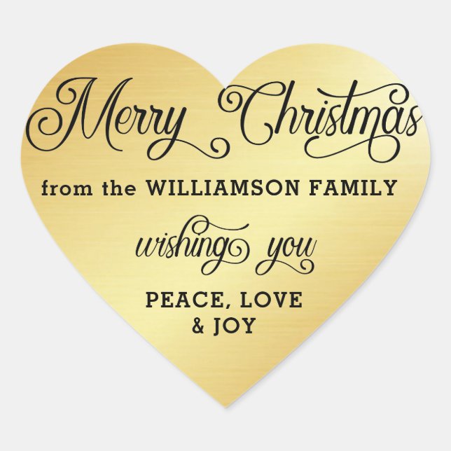 Personalised Heart-Shaped Gold Christmas Sticker (Front)