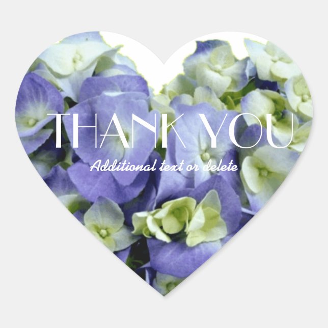 Personalised Heart-shaped Hydrangea Thank You Heart Sticker (Front)
