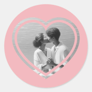 Personalised Heart Shaped  Photo Wedding  Classic Round Sticker