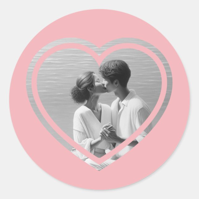 Personalised Heart Shaped  Photo Wedding  Classic Round Sticker (Front)
