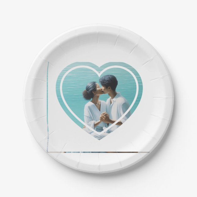 Personalised Heart Shaped  Photo Wedding  Paper Plate (Front)