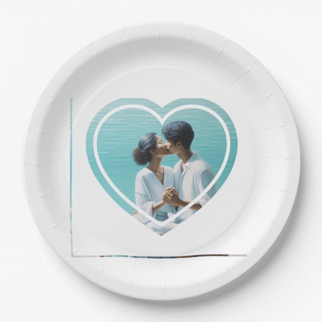 Personalised Heart Shaped  Photo Wedding  Paper Plate (Front)