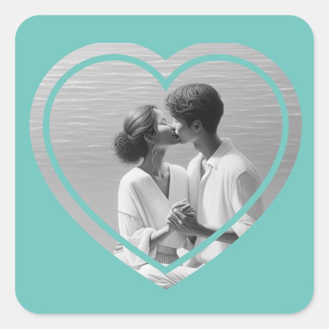 Personalised Heart Shaped  Photo Wedding  Square Sticker (Front)