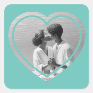 Personalised Heart Shaped  Photo Wedding  Square Sticker