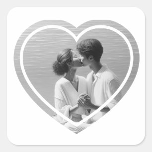 Personalised Heart Shaped  Photo Wedding  Square Sticker