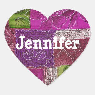 Personalised Heart Shaped Purple Quilt  Sticker