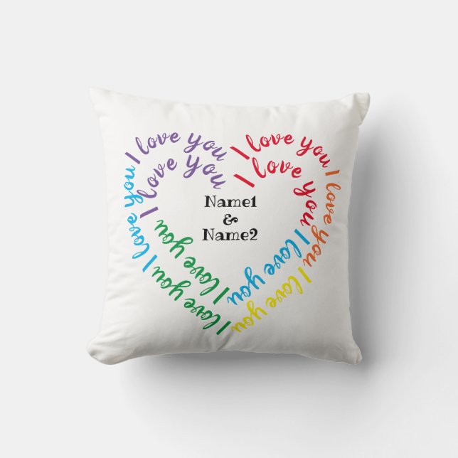Personalised Heart Shaped Text "I love you" Cushion (Front)