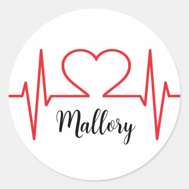 Personalised Heart Simple Medical Classic Round Sticker (Front)