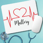 Personalised Heart Simple Medical Mouse Mat<br><div class="desc">Red heart beat print,  perfect for doctors,  nurses and anyone in the healthcare industry.  Personalise by adding your name,  business,  or medical practice,  or just choosing your background colour.</div>