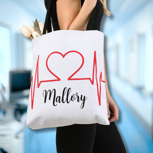 Personalised Heart Simple Medical Name Tote Bag