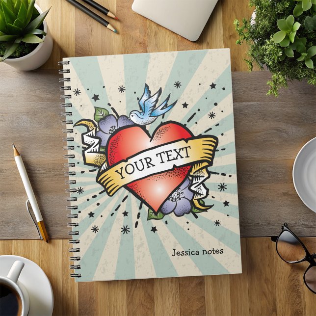 Personalised Heart Tattoo Retro Style Notebook (Creator Uploaded)