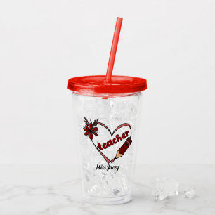 Personalised Heart Teacher Valentine's Day Acrylic Tumbler