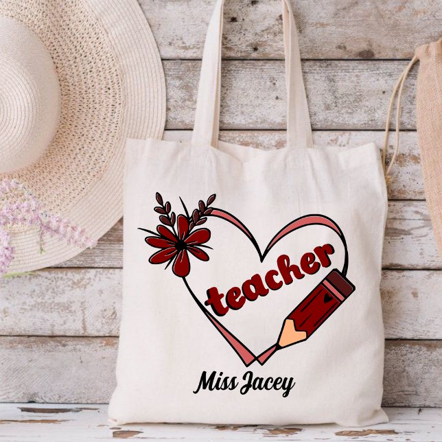 Personalised Heart Teacher Valentine's Day Tote Bag (Teacher Valentines Day Gift, Love Teacher, Valentines Day Teacher, Teacher Heart Reading tote bag)