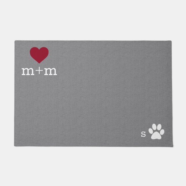 Personalised Heart Welcome Grey Pet Mat (Front)
