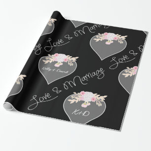 Personalised Hearts and Flowers Chalkboard Wedding Wrapping Paper