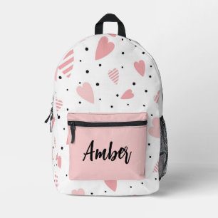 Personalised Hearts and Polka Dots Printed Backpack