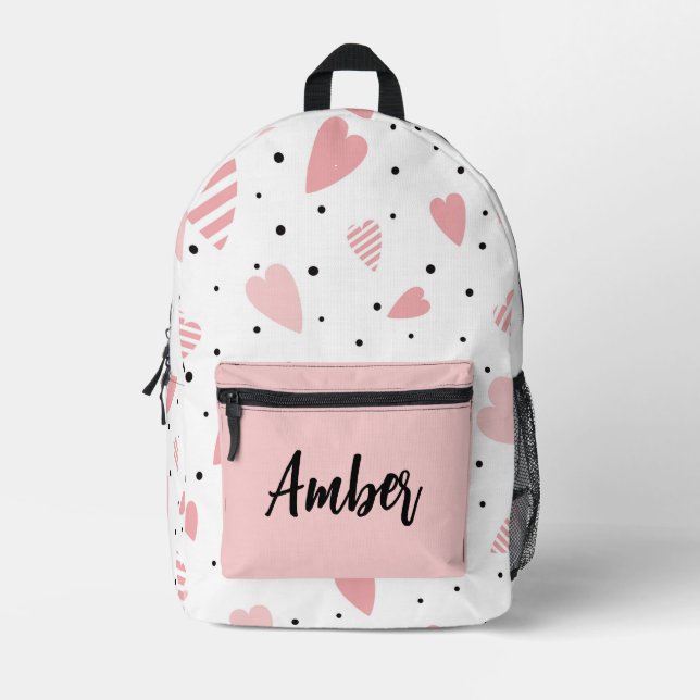 Personalised  Hearts and Polka Dots Printed Backpack (Front)