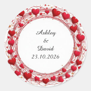 💖 Personalised Hearts For Couple Celebration Deco Classic Round Sticker