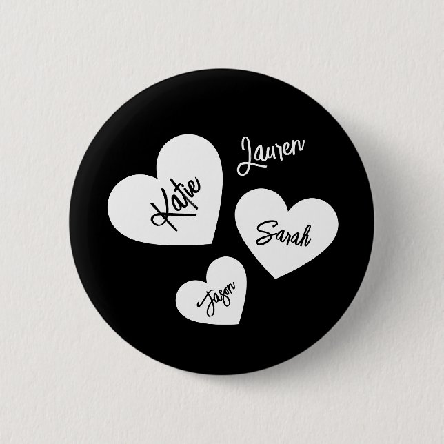 Personalised Hearts Mother's Black & White  6 Cm Round Badge (Front)