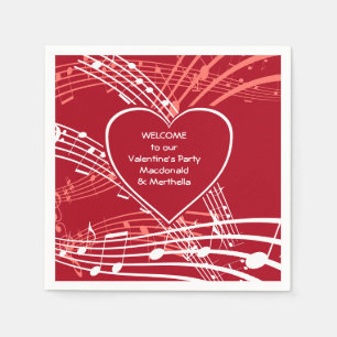 Personalised Hearts Music Valentines Party Paper Napkin