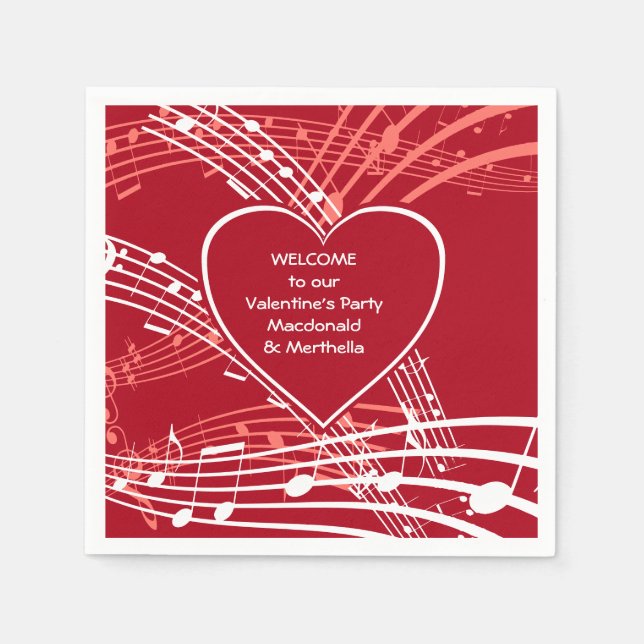 Personalised Hearts Music Valentines Party Paper Napkin (Front)
