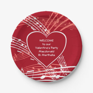 Personalised Hearts Music Valentines Party Paper Plate