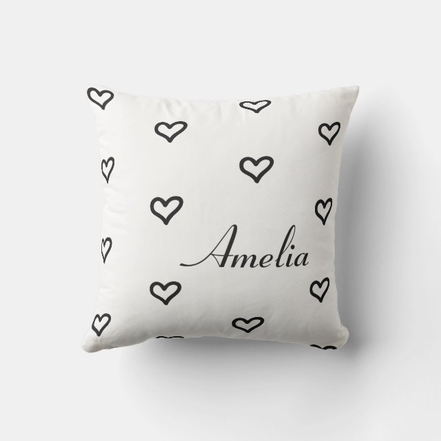 Personalised Hearts Neutral Throw Pillow (Back)