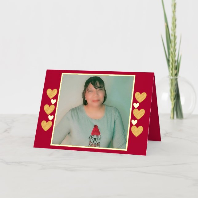 Personalised Hearts Photo Gold Foil Folded Card (Front)