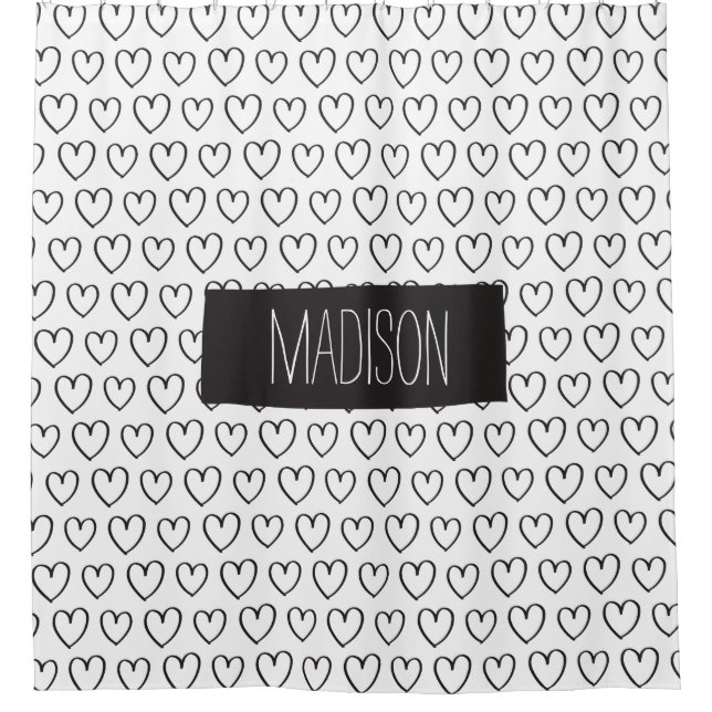 Personalised Hearts Shower Curtain-Black and White Shower Curtain (Front)